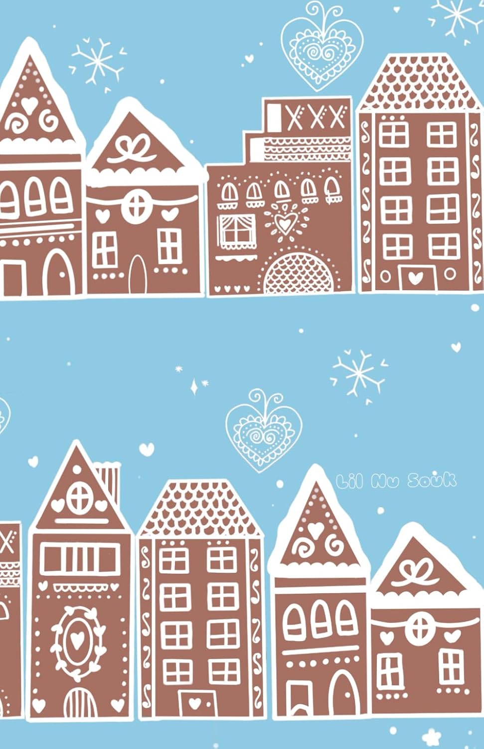 Gingerbread Town Winter Notebook — a whimsical gingerbread village with iced rooftops