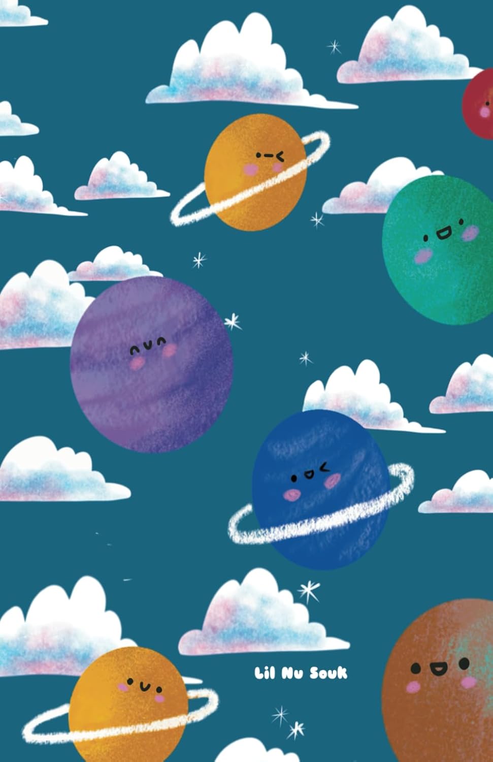 Planet Space Kawaii Notebook — cute illustrated planets in a starlit sky